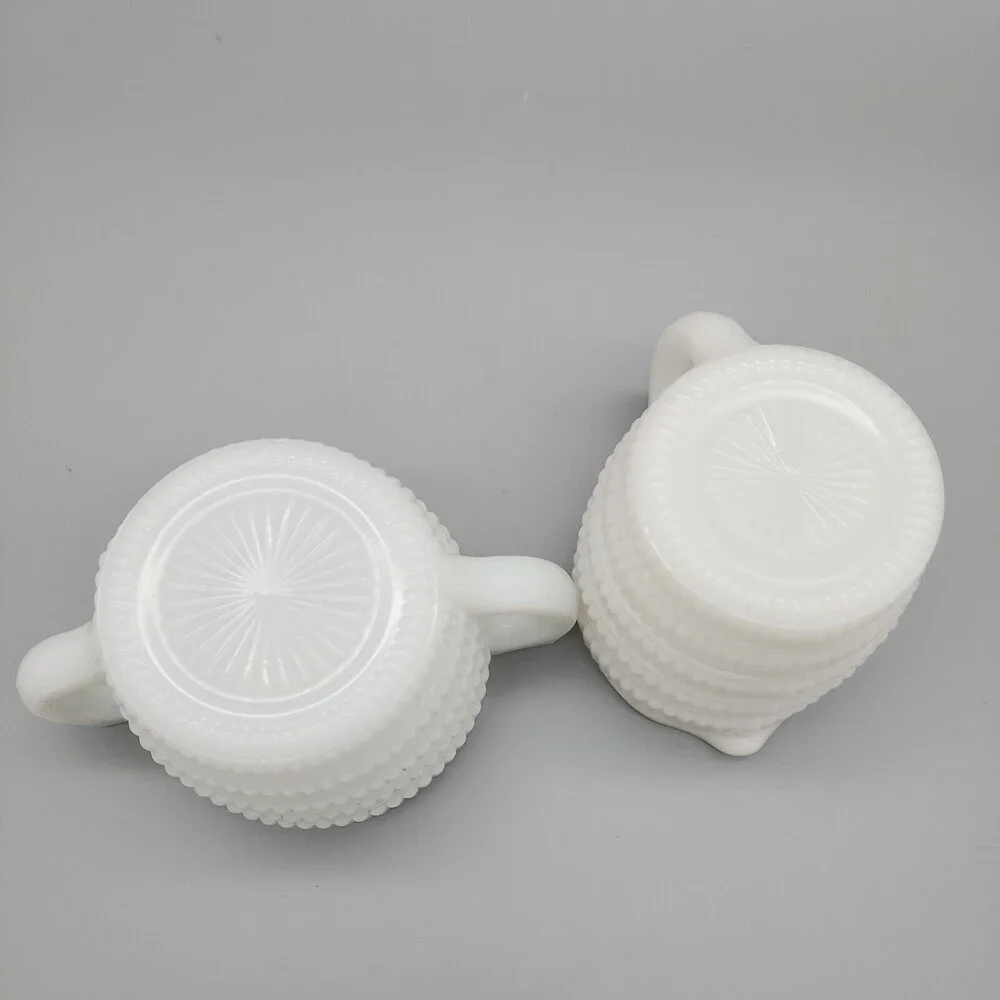 VTG Hazel Atlas Milk Glass Creamer & Sugar Beehive Fine Ribbed White Cira 1940's